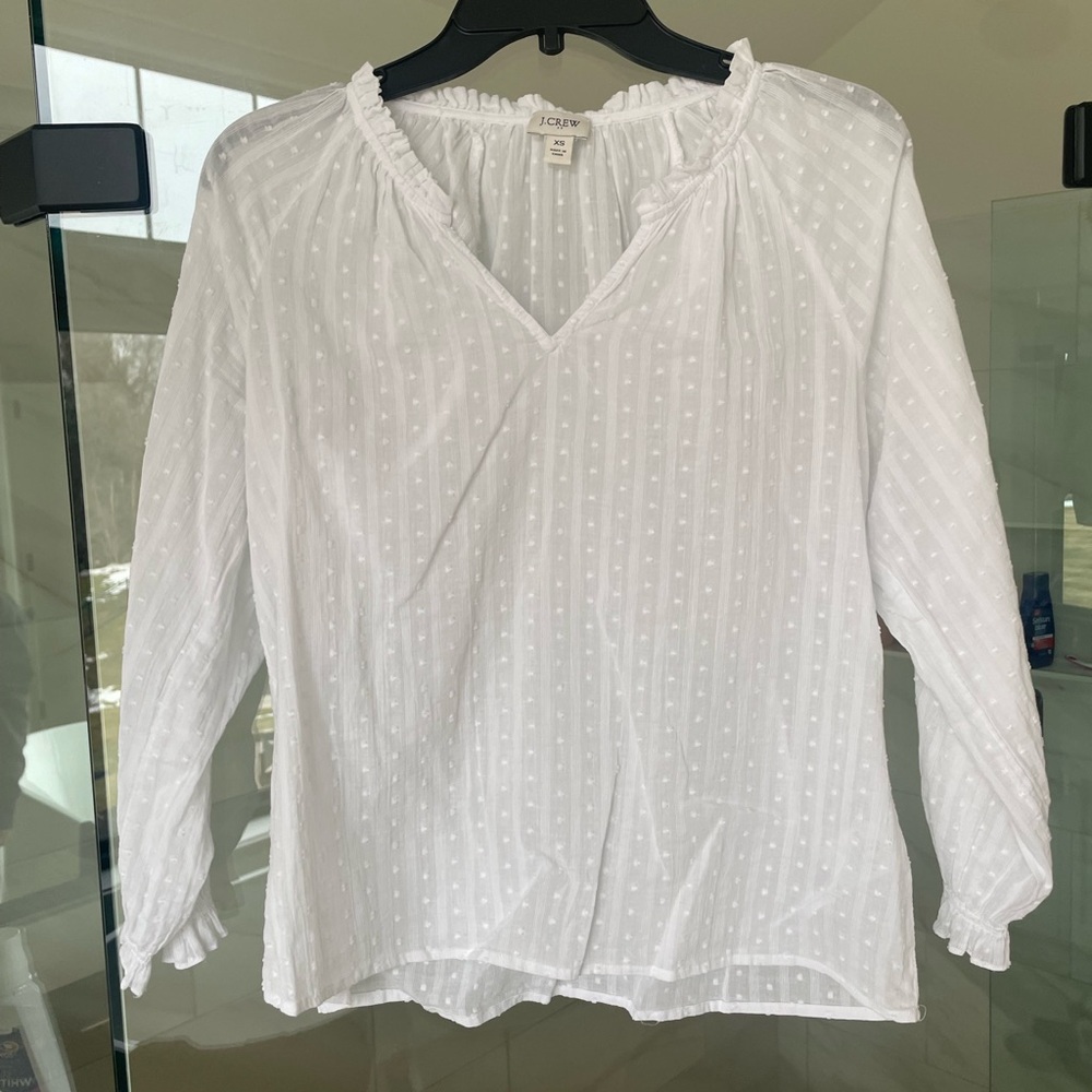 J. Crew Factory White Textured V-Neck Blouse